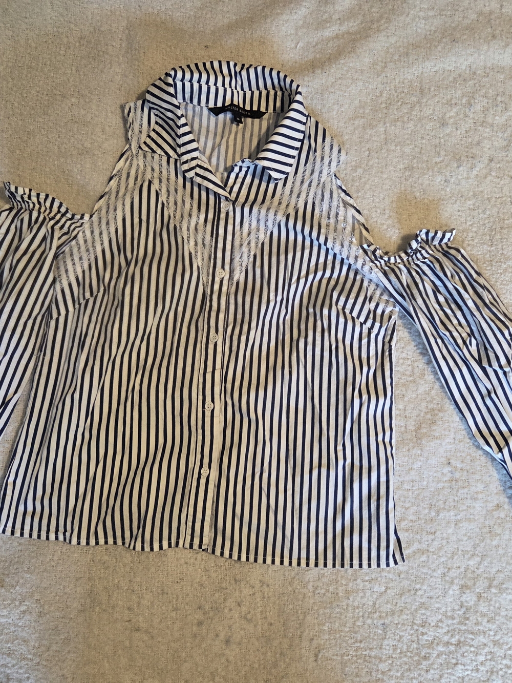 Walter Baker Navy and White Striped Cold-Shoulder Button-Down Top